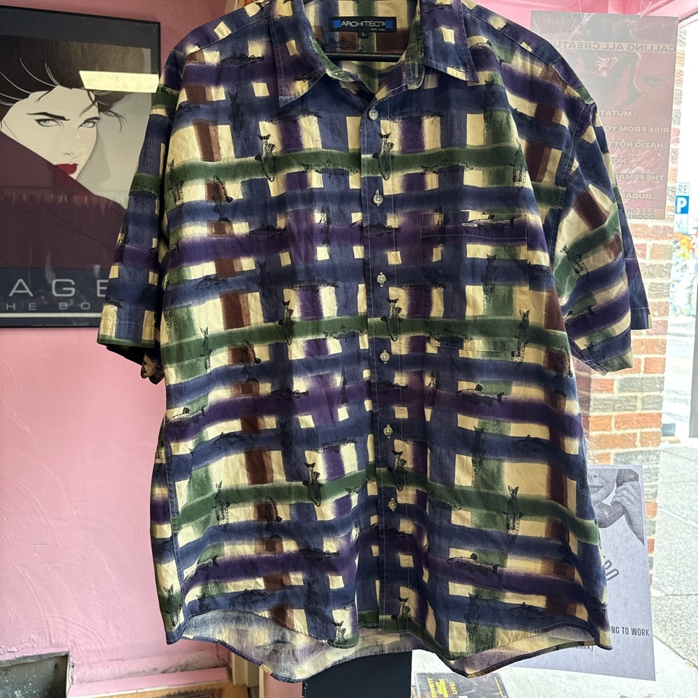 Vintage Architect Plaid Fish Button Up